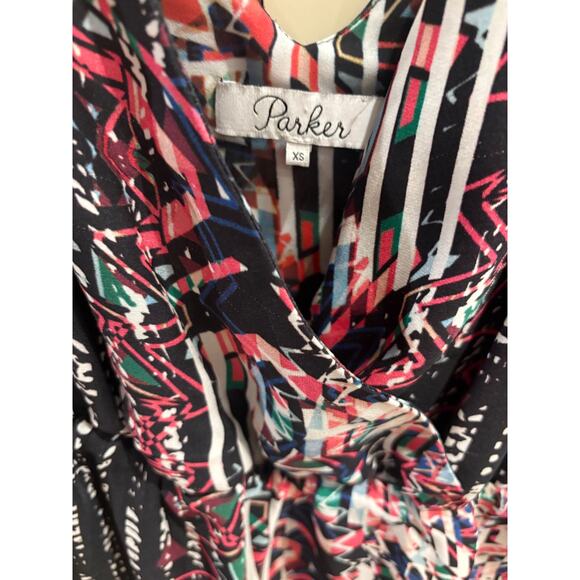 Parker Women's Long Sleeve Deep V-Neck Mini Dress Size XS 00-4 - Picture 2 of 6